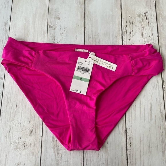 Trina Turk Monaco Side Tab Hipster Bikini Bottoms Pink, Women's Size 8 swimsuit - Picture 3 of 5